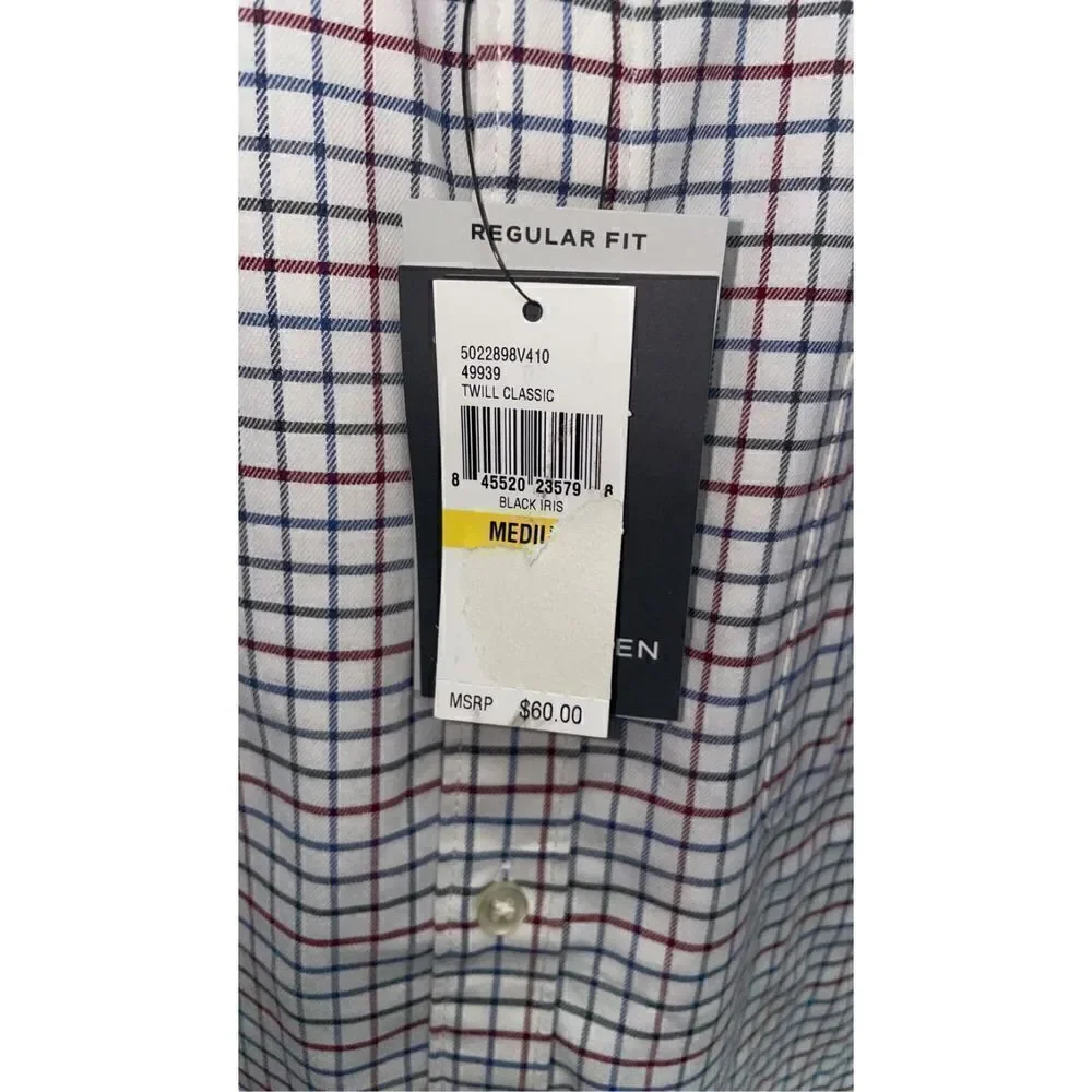 Van Heusen White Plaid “Regular Fit” Long Sleeve Button Down Shirt M15-15.5